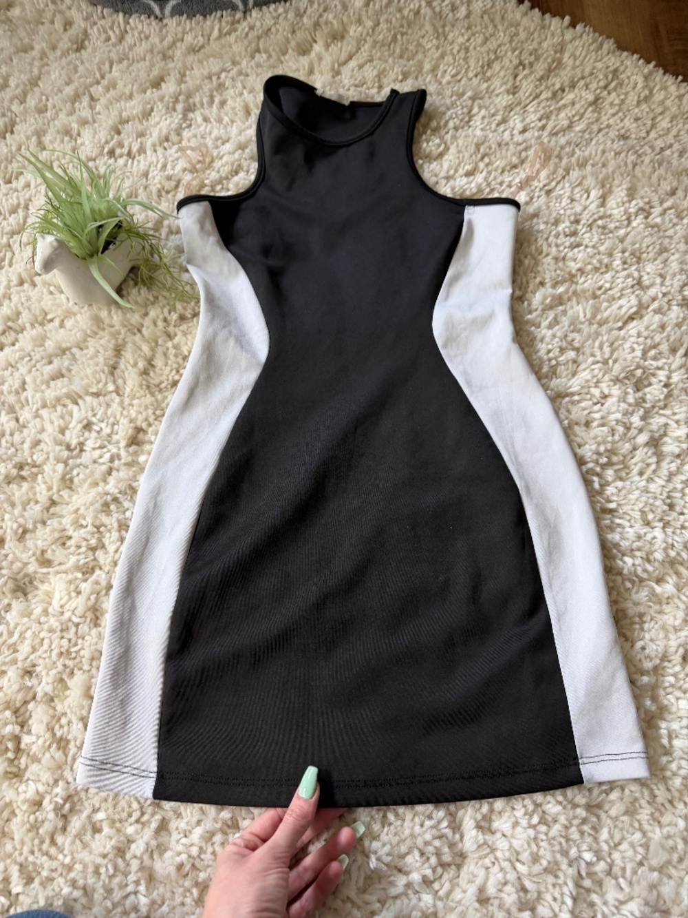 Black and White Sleeveless flattering figure cute racer back Bodycon Mini Dress
